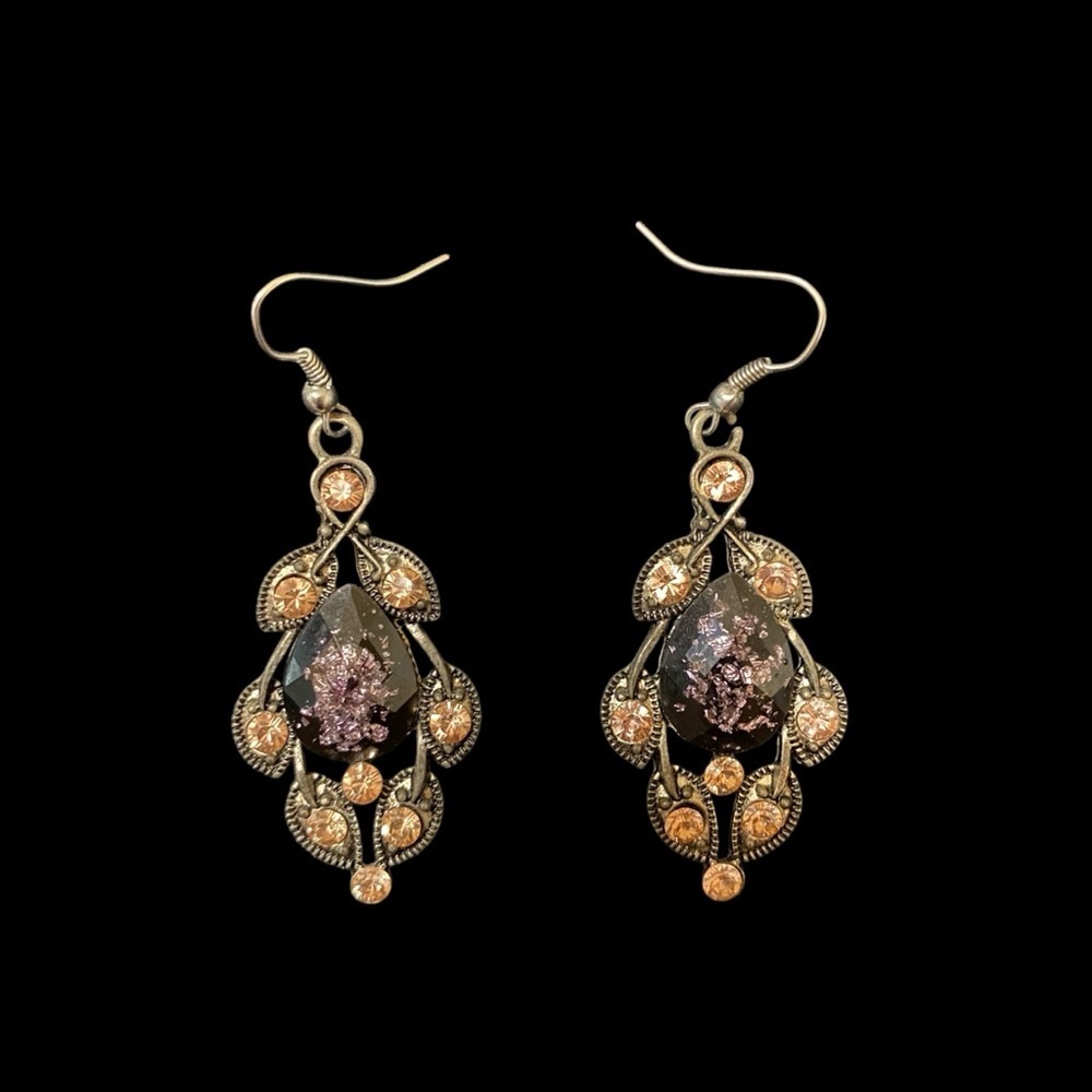 VGT Multicolor Rhinestone Gunmetal Dangle/Teardrop Earrings